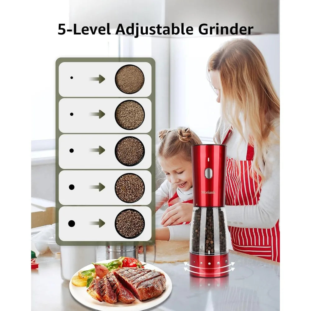 Electric Salt and Pepper Grinder Set with Adjustable Coarseness
