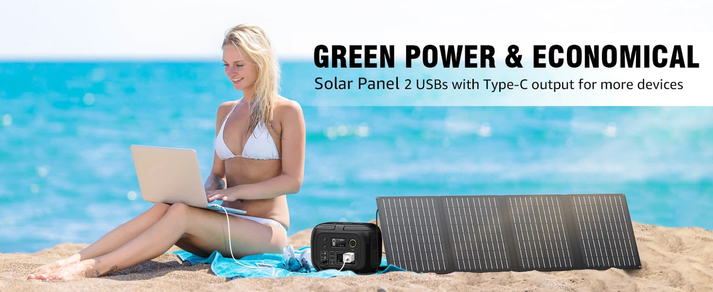 300W 260Wh Portable Power Station with Solar Panels 40W Solar Generator with AC Outlet 110V for Outdoor Garden Travel Camping RV