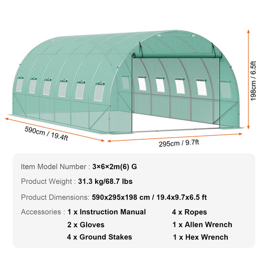Walk-In Tunnel Greenhouse With Roll-Up Zipper Door