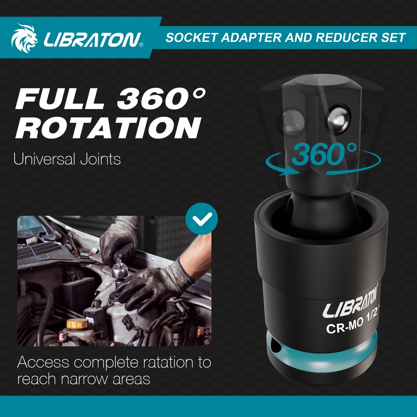 Impact Socket Adapters And Reducer Set With Universal Joints