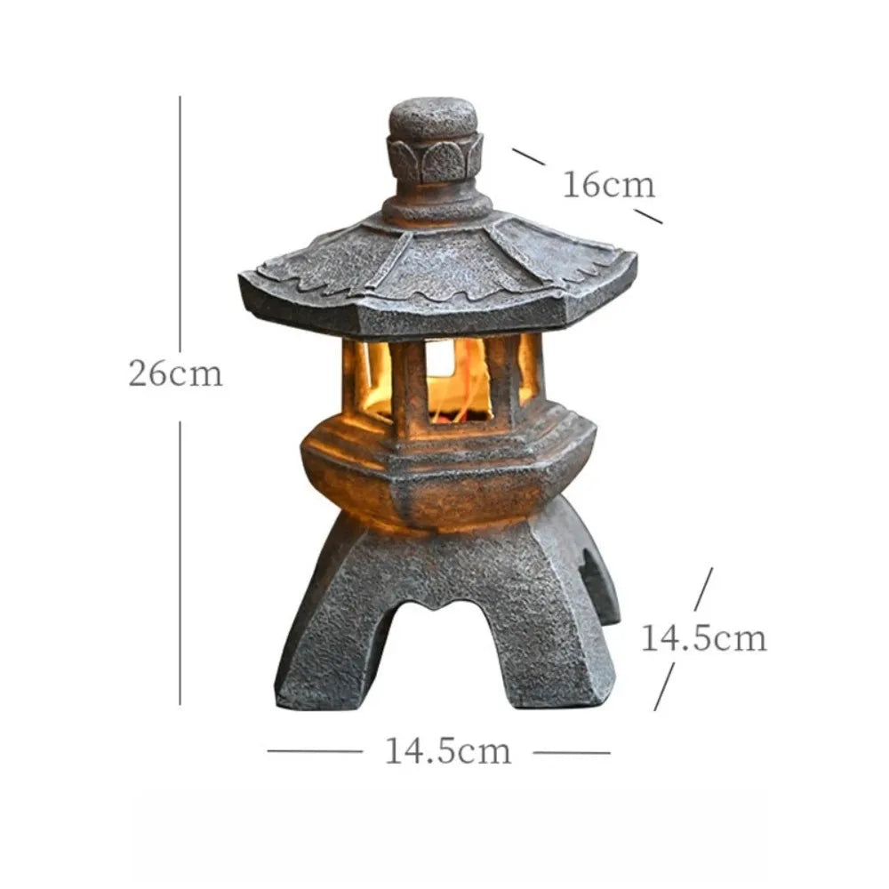 Solar Powered Lamp Garden Accessories Oriental Stone Pagoda Sculpture Zen Palace Lantern Outdoor Light Garden Ornament