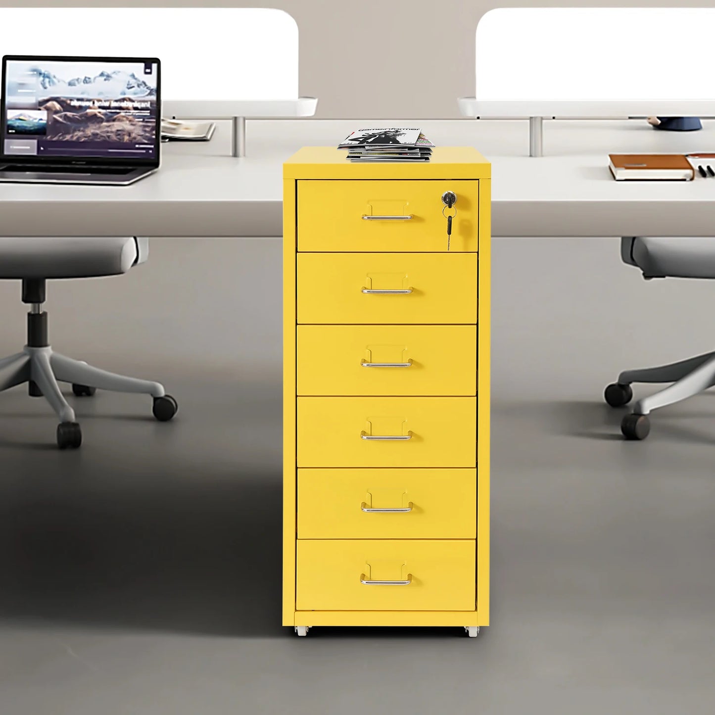 Vertical File Cabinet 6-Drawer Metal Lockable Filing Cabinet with Wheels 22lbs Capacity per Tier for Home Office Study