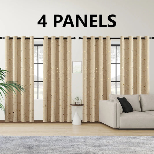 4PCS Blackout Curtains Grommet Thermal Insulated Room Darkening With Circle And Dots Foil Printed