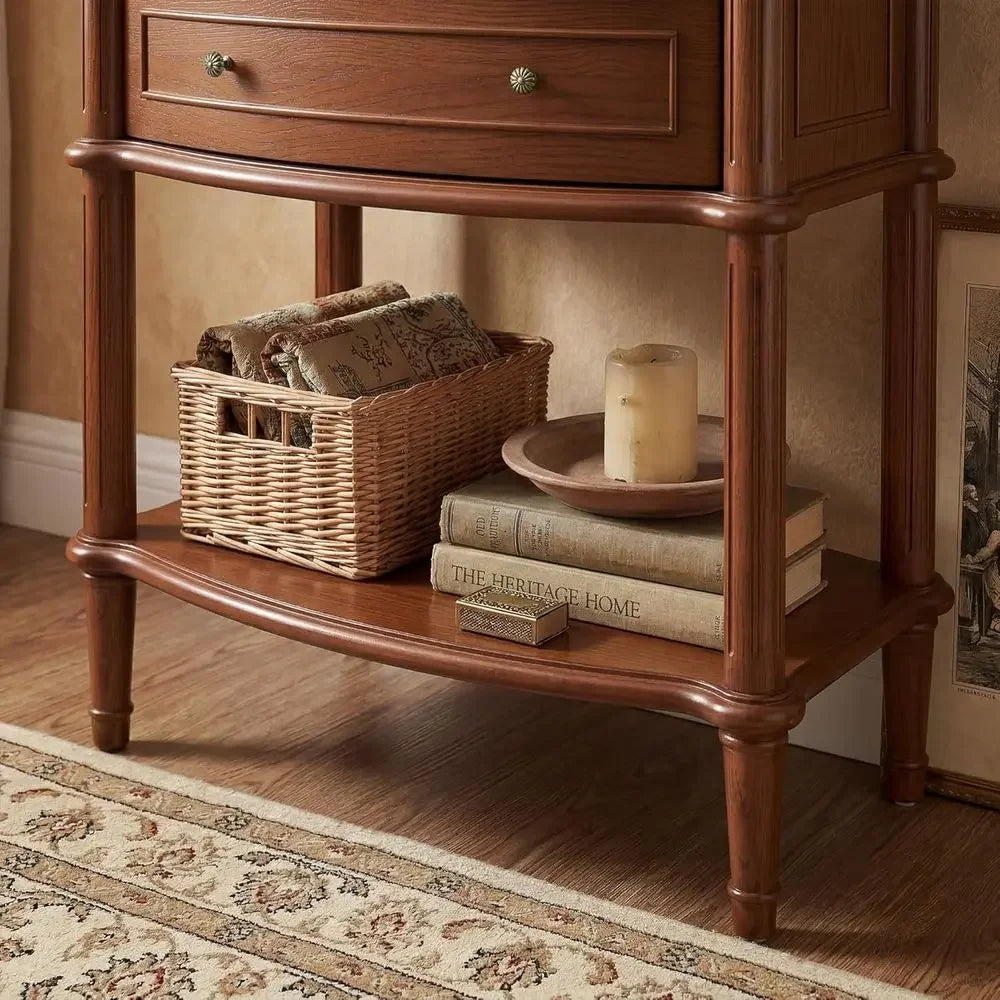 Wide Nightstand w/Charging Station & 2 Ders, Pre-Assembled, Vintage Side Table w/Antique-inished Pulls, Rustic Wood inish, End T