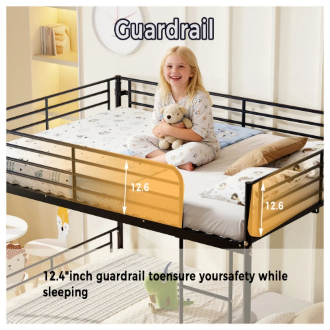Heavy Duty Iron Bunk Bed With Ladder And Guardrails