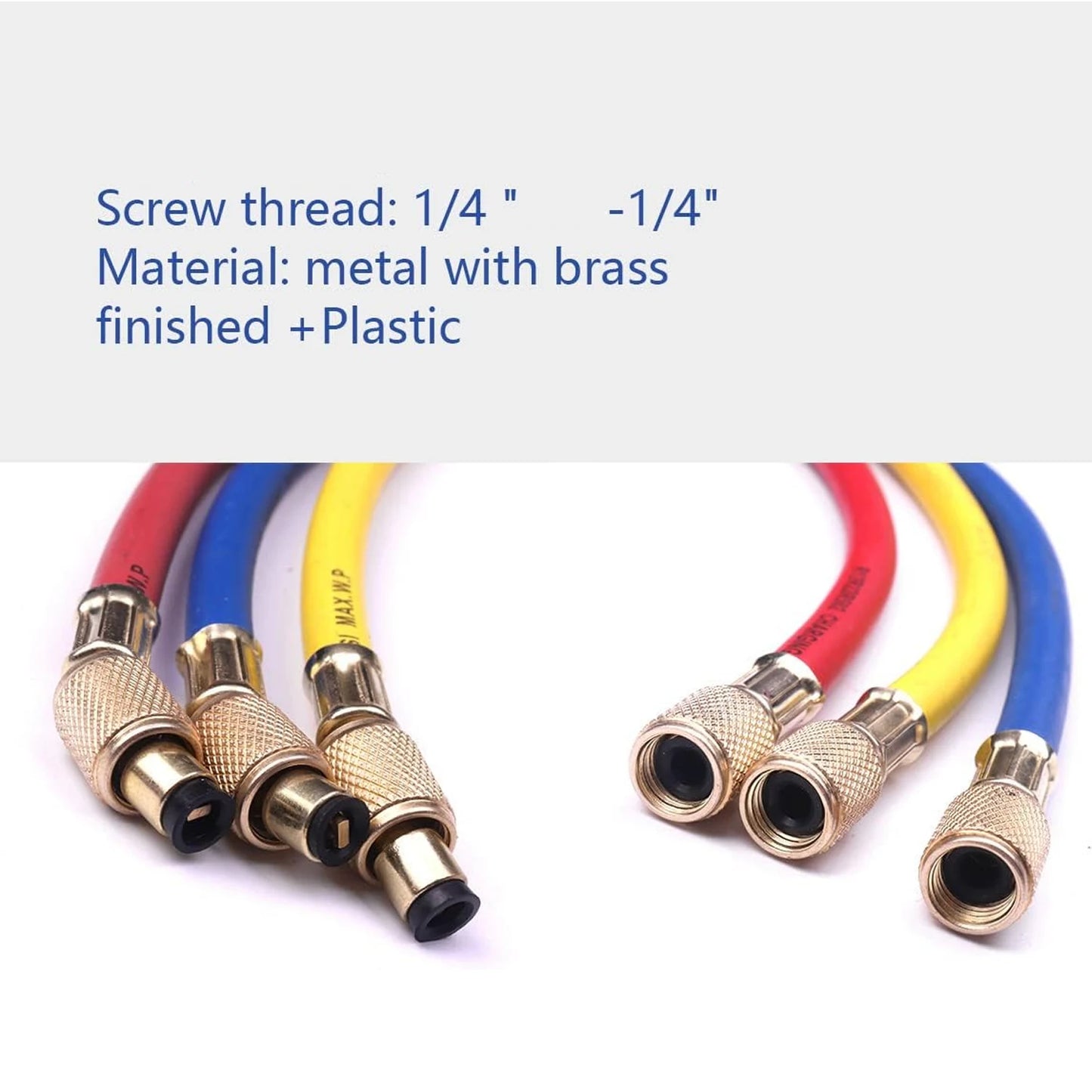 3PCS Refrigerant Charging Hose 500-25000PSI 1/4" Thread Fits for R12 R22 R134A Car Air Conditioning HVAC Charging Manifold Gauge