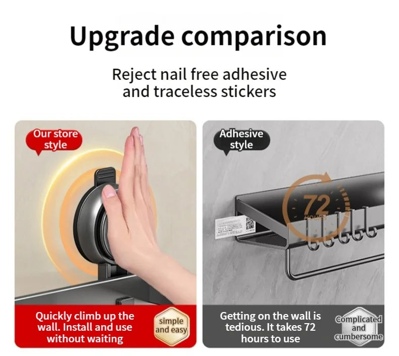 No Drill Suction Cup Suction Bathroom Rack Bathroom Shelf Toilet Space Aluminum Hanging Rack Bathroom Organizer Hang On The Wall
