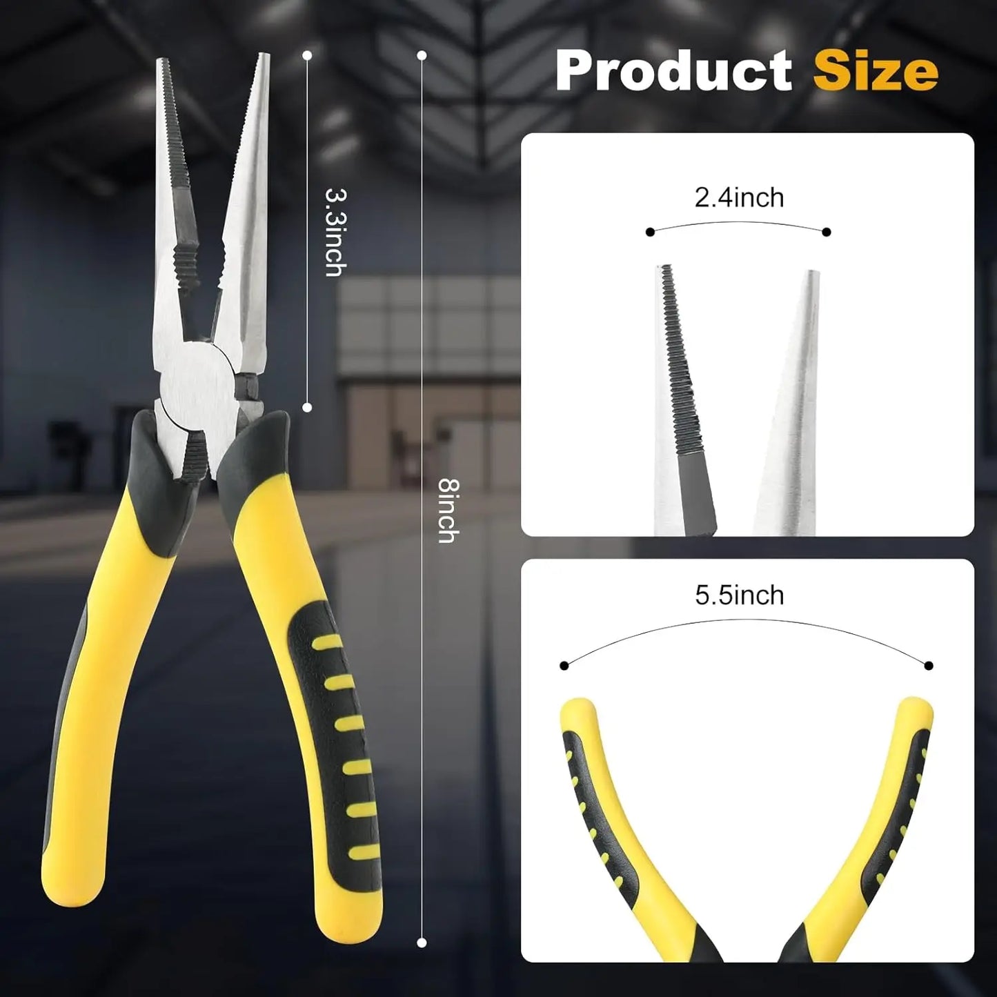 8-Inch Needle Nose Pliers with Wire Cutter, Heavy-Duty Steel for Home and Crafts, Anti-Slip Grip