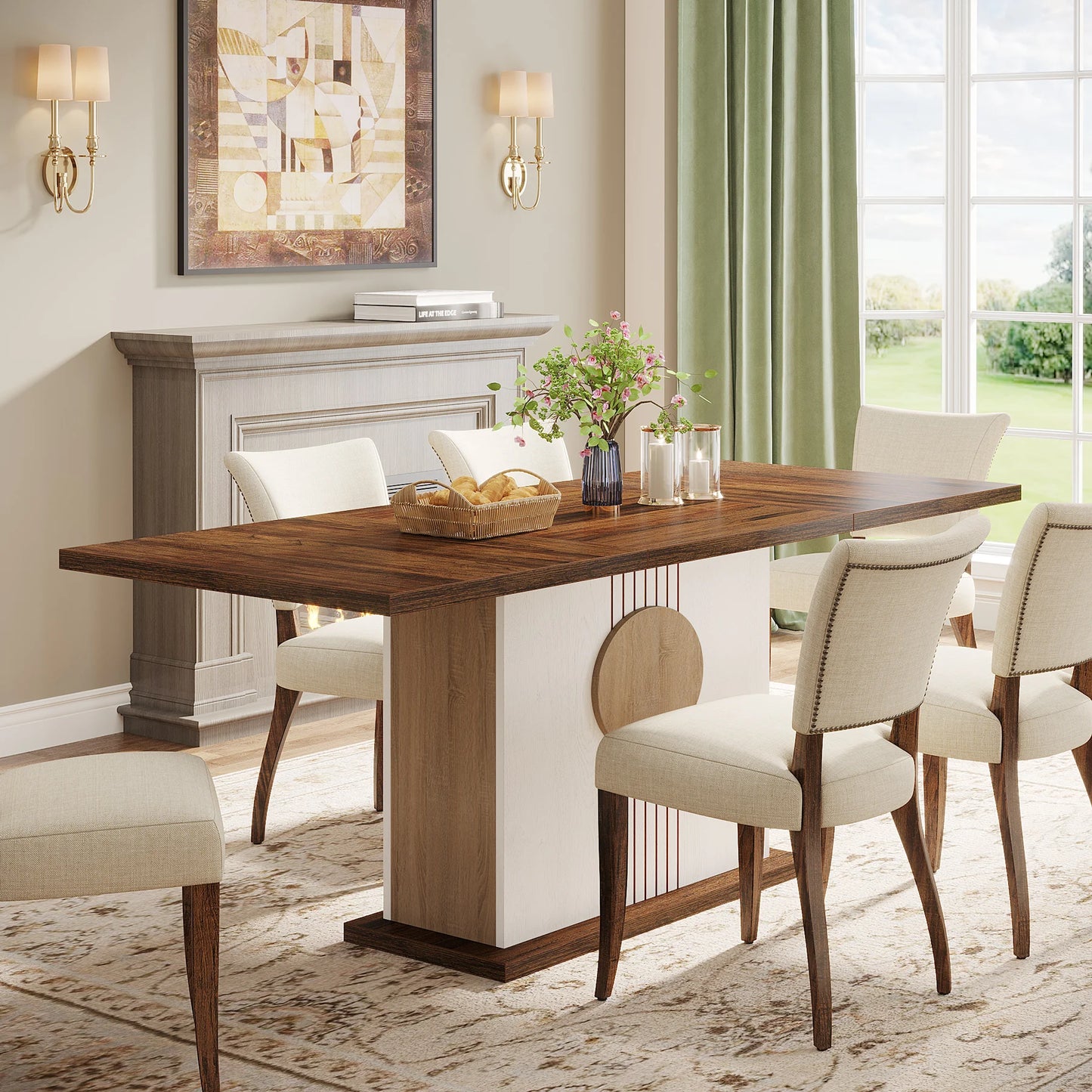 Tribesigns 55" Rectangular Dining Table for 4 to 6 People, Farmhouse Wood Dinner Table for Kitchen, Dining Room & Living Room