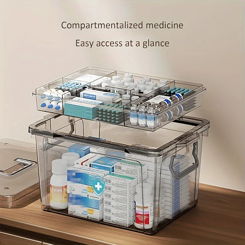 Waterproof Double Layer Pill Organizer Box With Transparent Compartments