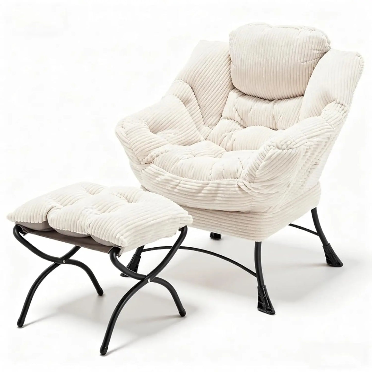 Oversized Lounge Chair & Ottoman Comfy Wide Reading Accent w/ Footrest Living Room Small Spaces White, Customized