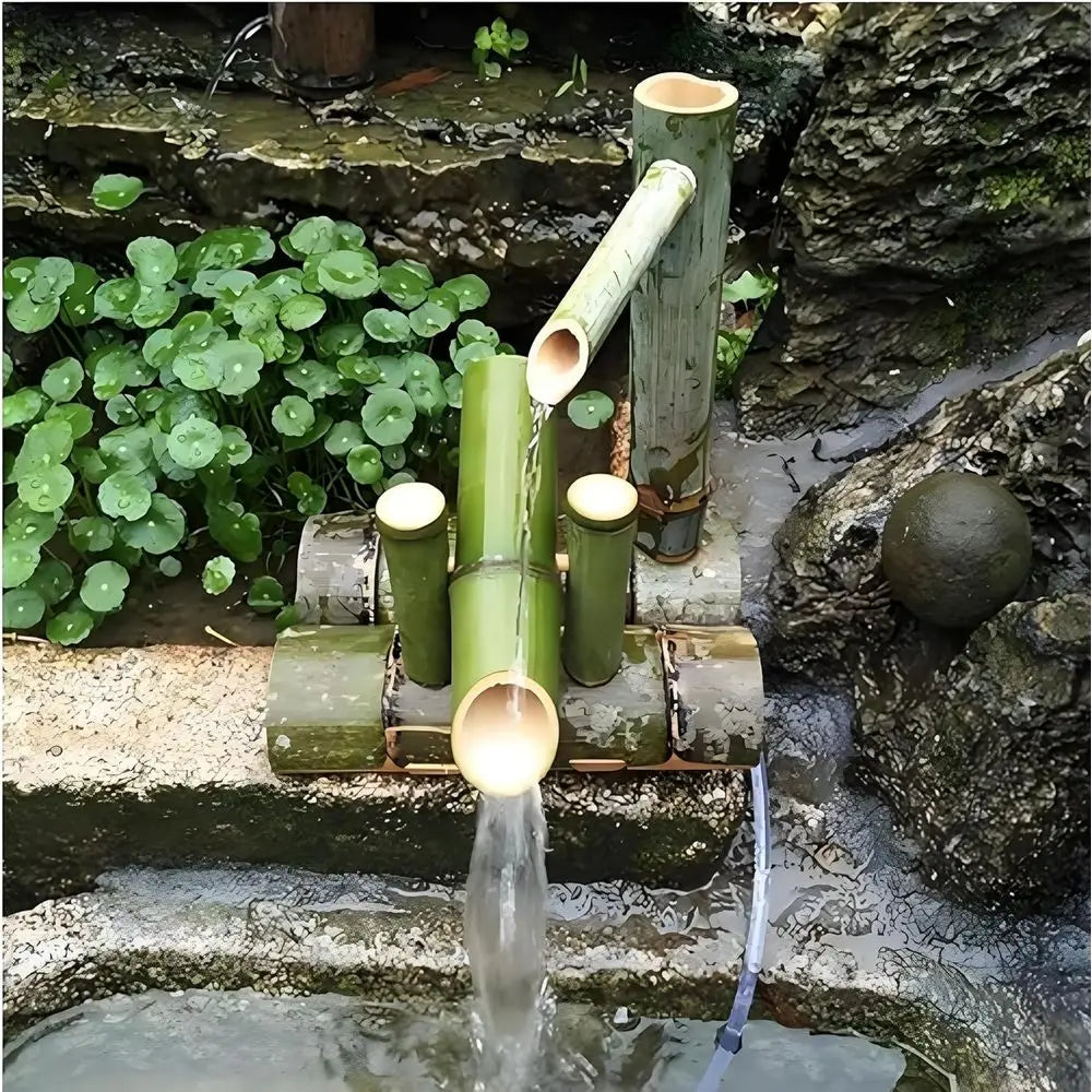 Handcrafted Bamboo Outdoor Water Fountain for Japanese Garden Decor