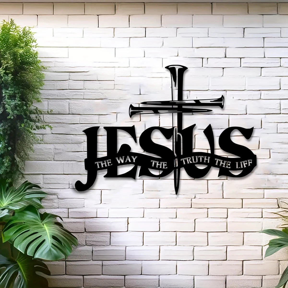 Jesus Metal Wall Decor - Elegant Black Cross with Praying Hands & JESUS Lettering -  Christian Church, Home, Office Decoration