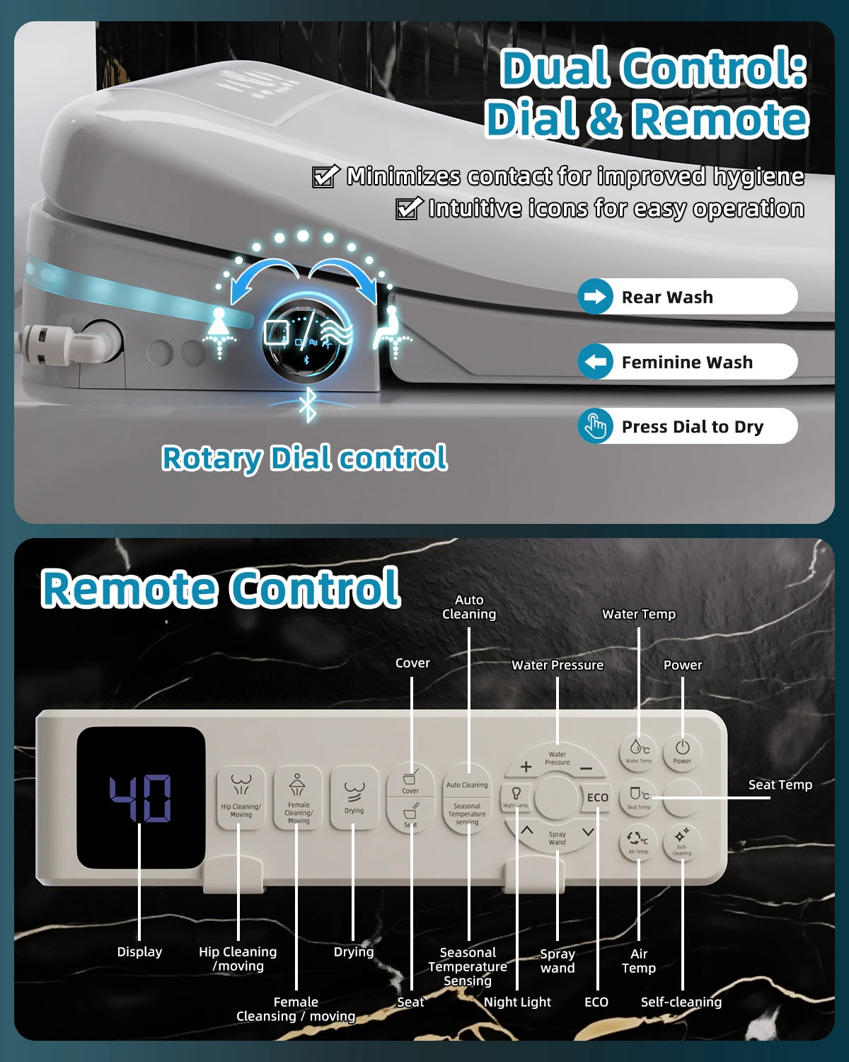 Sanyipace Elongated Smart Toilet Seat with Air Dryer Night Light And Remote Control for Enhanced Bathroom Experience