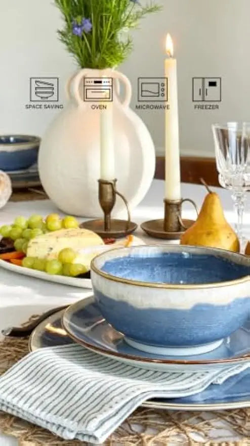 Stackable Gradient Ceramic Dinnerware Set With Microwave Safe Bowls