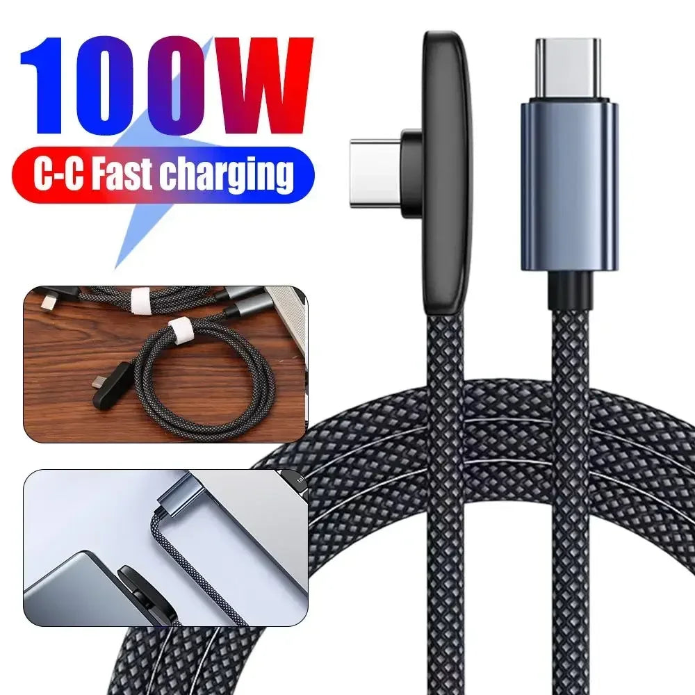 90 Degree USB Type C Cable 100W Quick Charging Data Transfer Cables Portable Right Angle USB-C Wire for IPhone Samsung Xiaomi