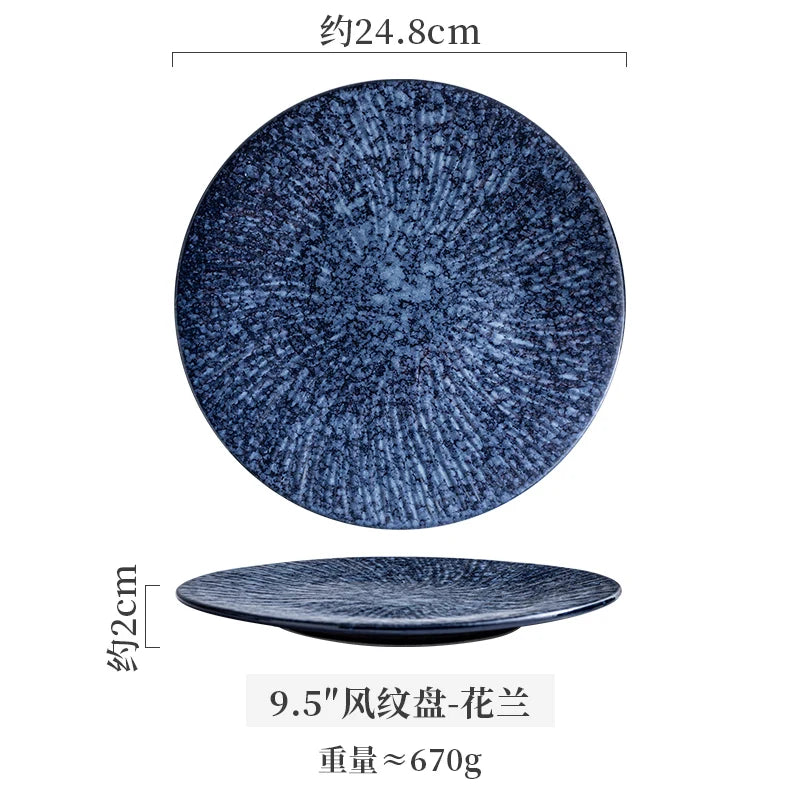 Ceramic Steak Plates Set Dinnerware Underglaze Flat Round Plates for Home Kitchen Restaurant Service