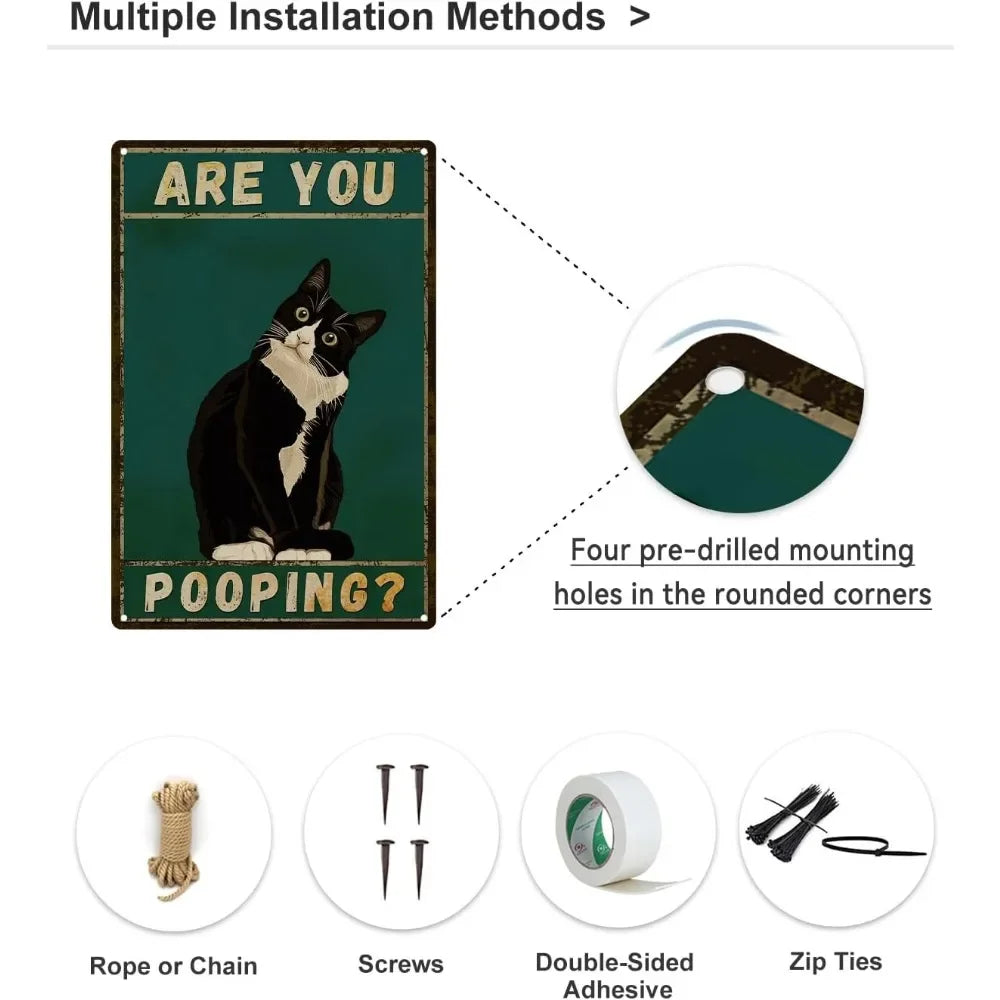 Funny "Are You Pooping" Tuxedo Cat Aluminum Bathroom Sign - Humor Wall Decor for Bathroom Glory