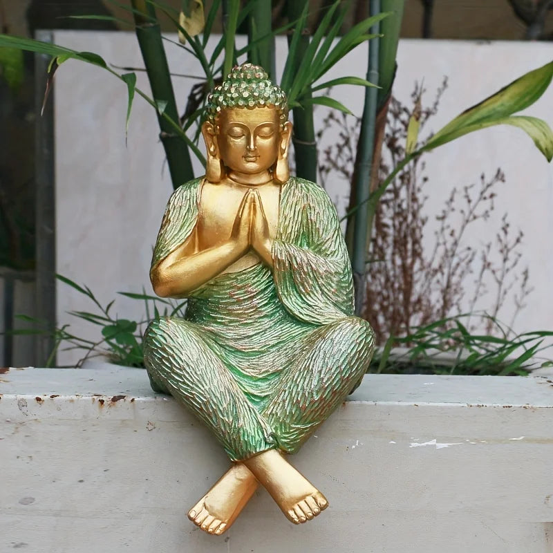 1pc Garden Buddha Statue Resin Zen Seated Ornament Resin Statue For Garden Porch Grass Outdoor Lawn Decor Gifts Crafts