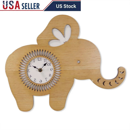 Wood Elephant Shaped Wall Clock Kids Easy to Hang Lightweight Analog Timepiece with Arabic Numbers Perfect Playroom Bedroom