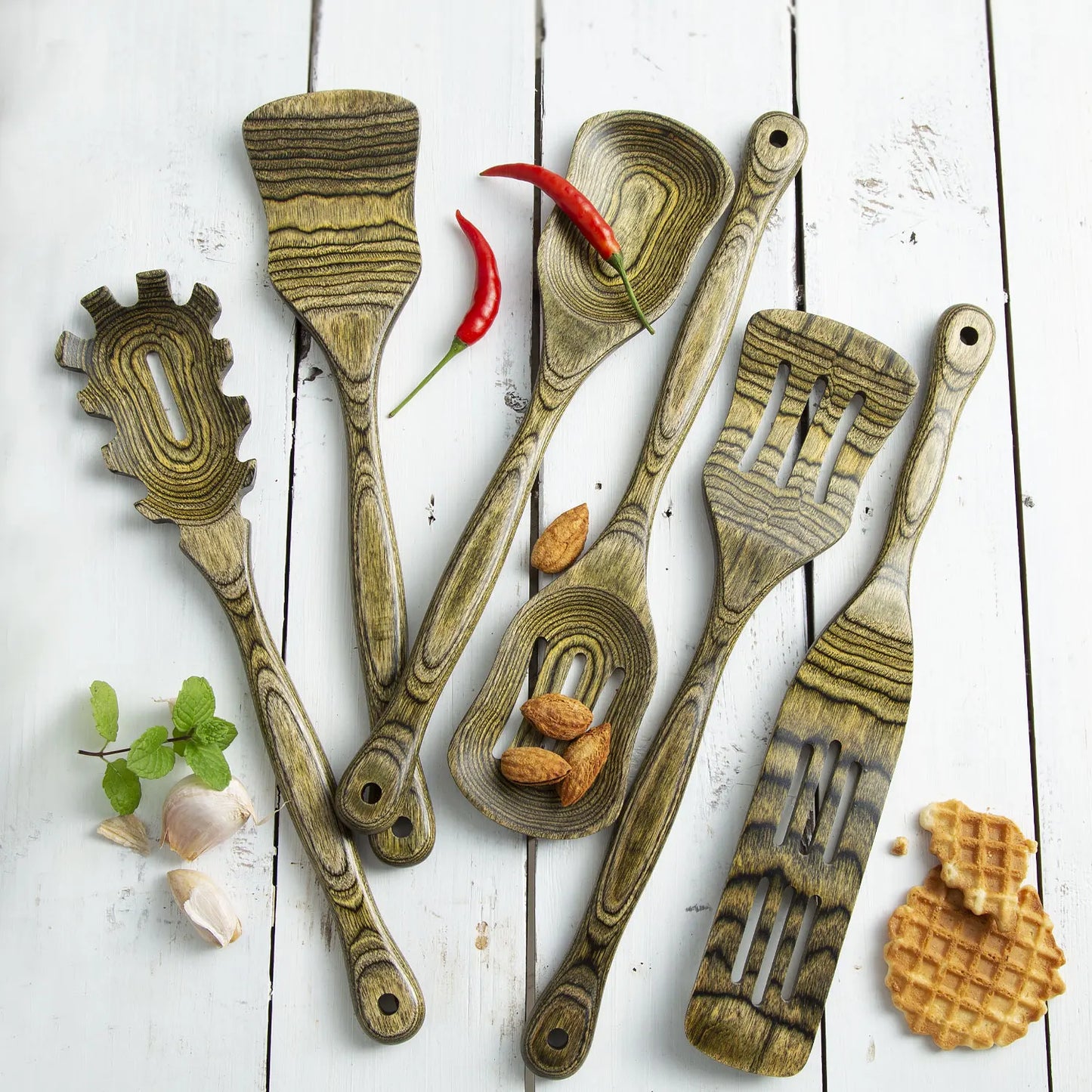 Pakkawood Kitchen Utensils Set With Slotted Spatula