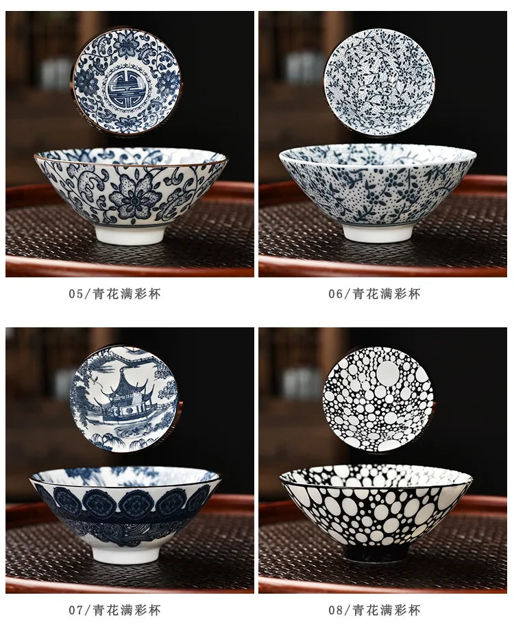 10pcs/box Blue and White Porcelain Tea Bowls Ceramic Kung Fu Small Teacups Single Master Cup with Gift Box Packaging Teaware Set