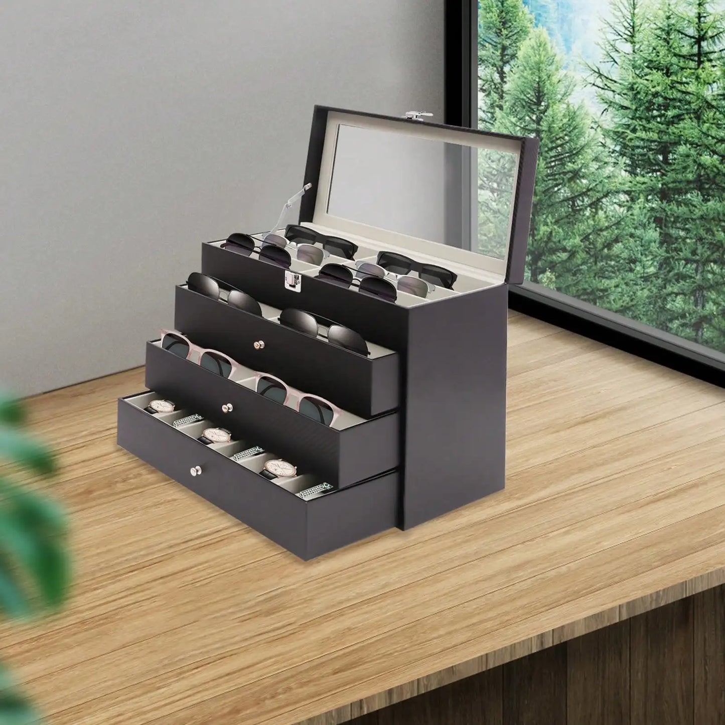 Sunglasses Organizer And Jewelry Box With Watch Display