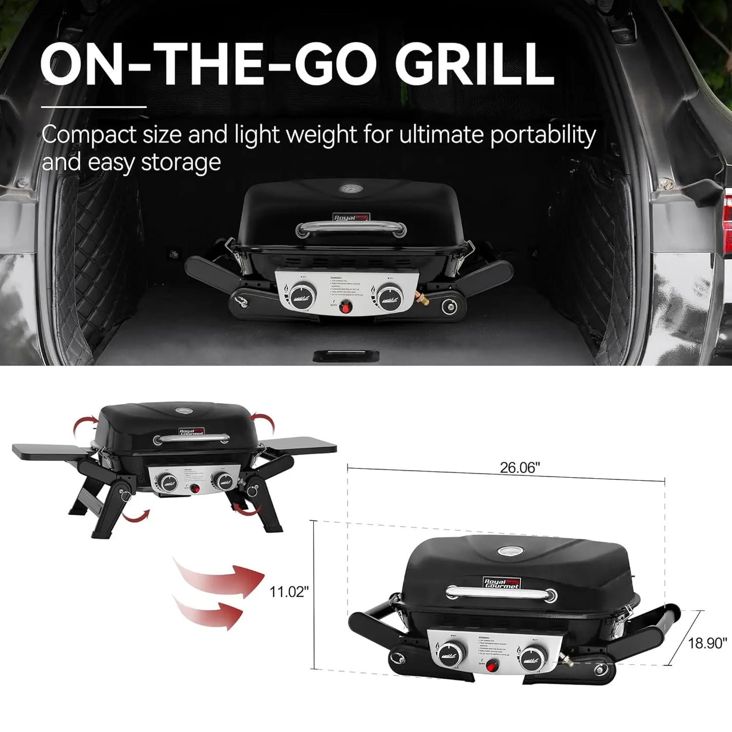 2-Burner Portable Propane Gas Grill Foldable Side Tables Legs Warming Rack Outdoor Travel Picnic Tailgate Camping, Custom