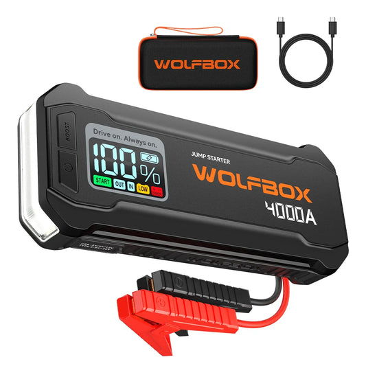 WOLFBOX JS24 4000A Jump Starter,12V Car Battery Jump Starter, 24000mAh for 10L Gas 10L Diesel Engine with Booster LED Light