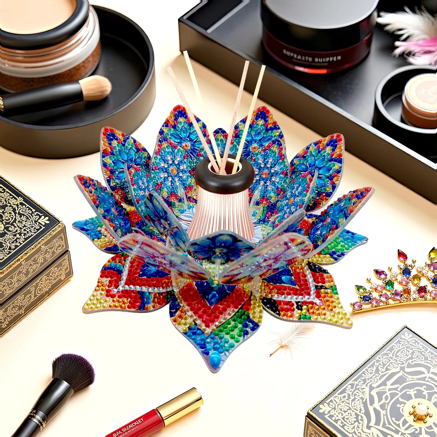 Lotus Candlestick DIY Diamond Tabletop Ornaments Kit Diamond Painting Tabletop Decorations for Adult Beginner Home Office Decor