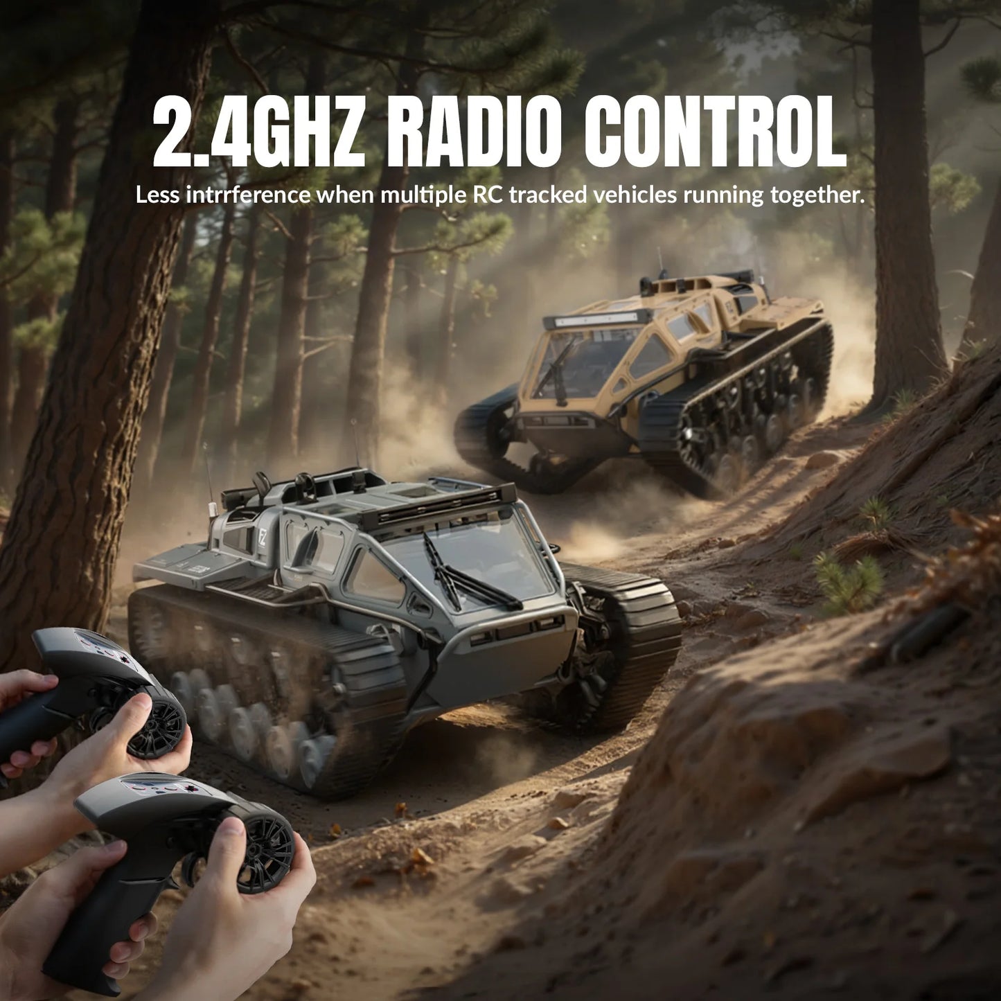 RACENT 1:16 RC Tank Remote Control Tank Off-Road RC Truck 4WD RC Crawler 360°Rotating Drifting Car with 2 Batteries