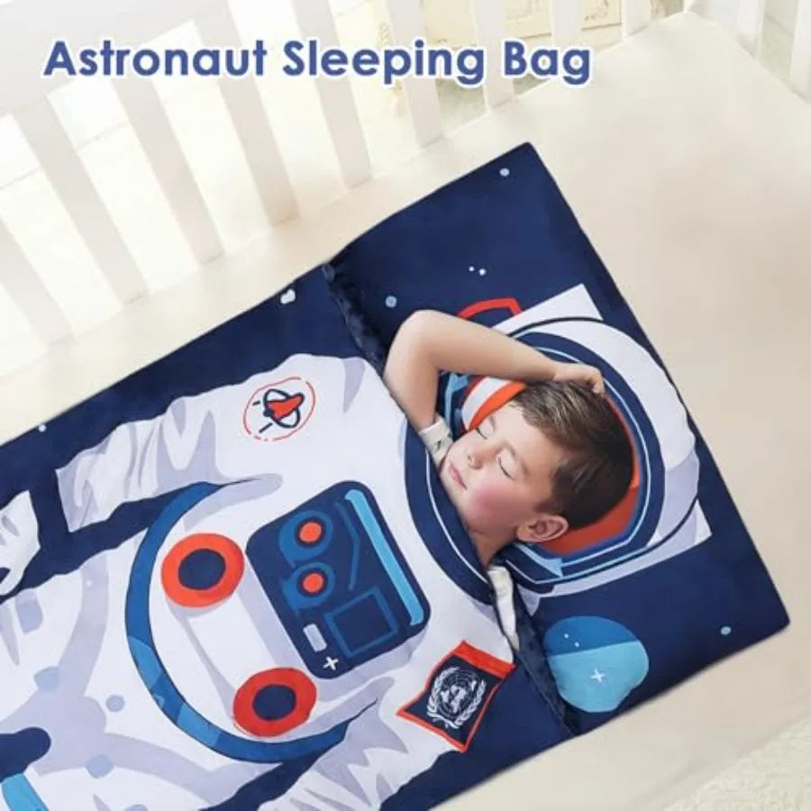 Sleeping Bag Toddler Nap Mat with Removable Pillow Large Foldable Sleeping Bag for Girls Boys Easy Clean Slumber Bag with Doubl