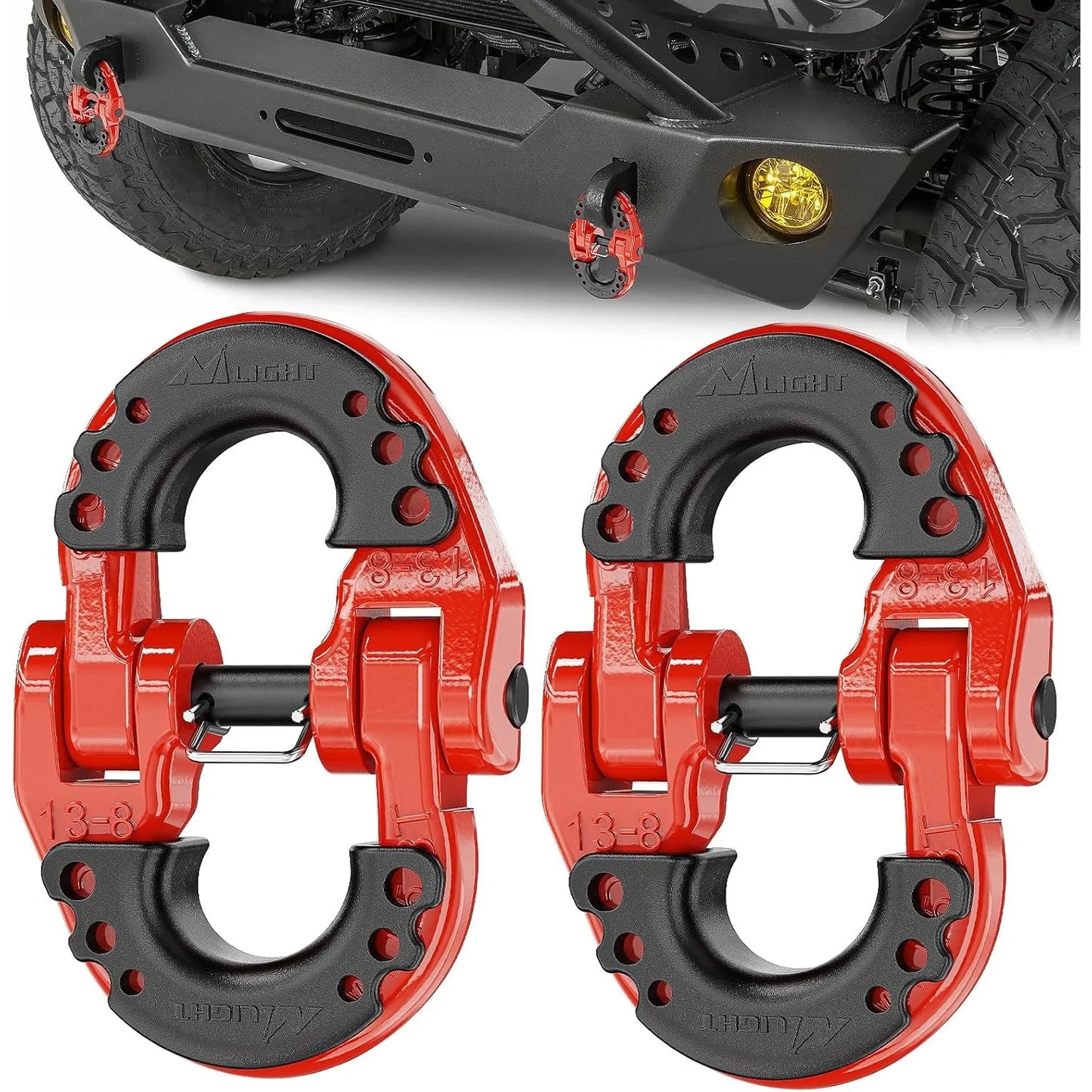 Nilight Safety Chain Connector Link 1/2" Tow Hitch Hammerlock Coupling 2 Pack Forged Steel 12000 lbs Recovery Rope Shackle Red