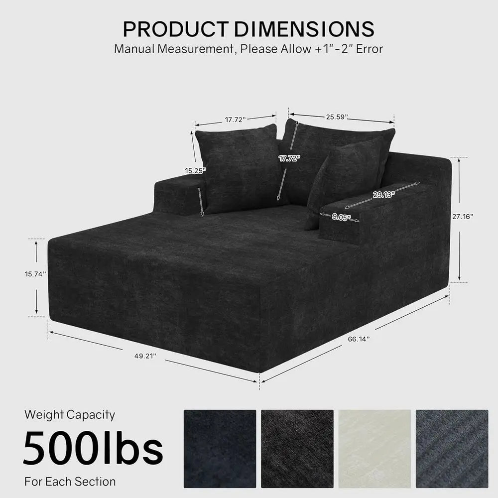 Oversized 66\" Chaise Lounge Chair Indoor Chenille Cloud Reading Chair with 3 Pillows for Living Room Bedroom