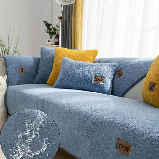 Solid Color Lamb Wool Anti Cat Scratch Sofa Cover Sofa Towel Living Room Anti Slip Dust Cover Warm Cushion Couch Protector