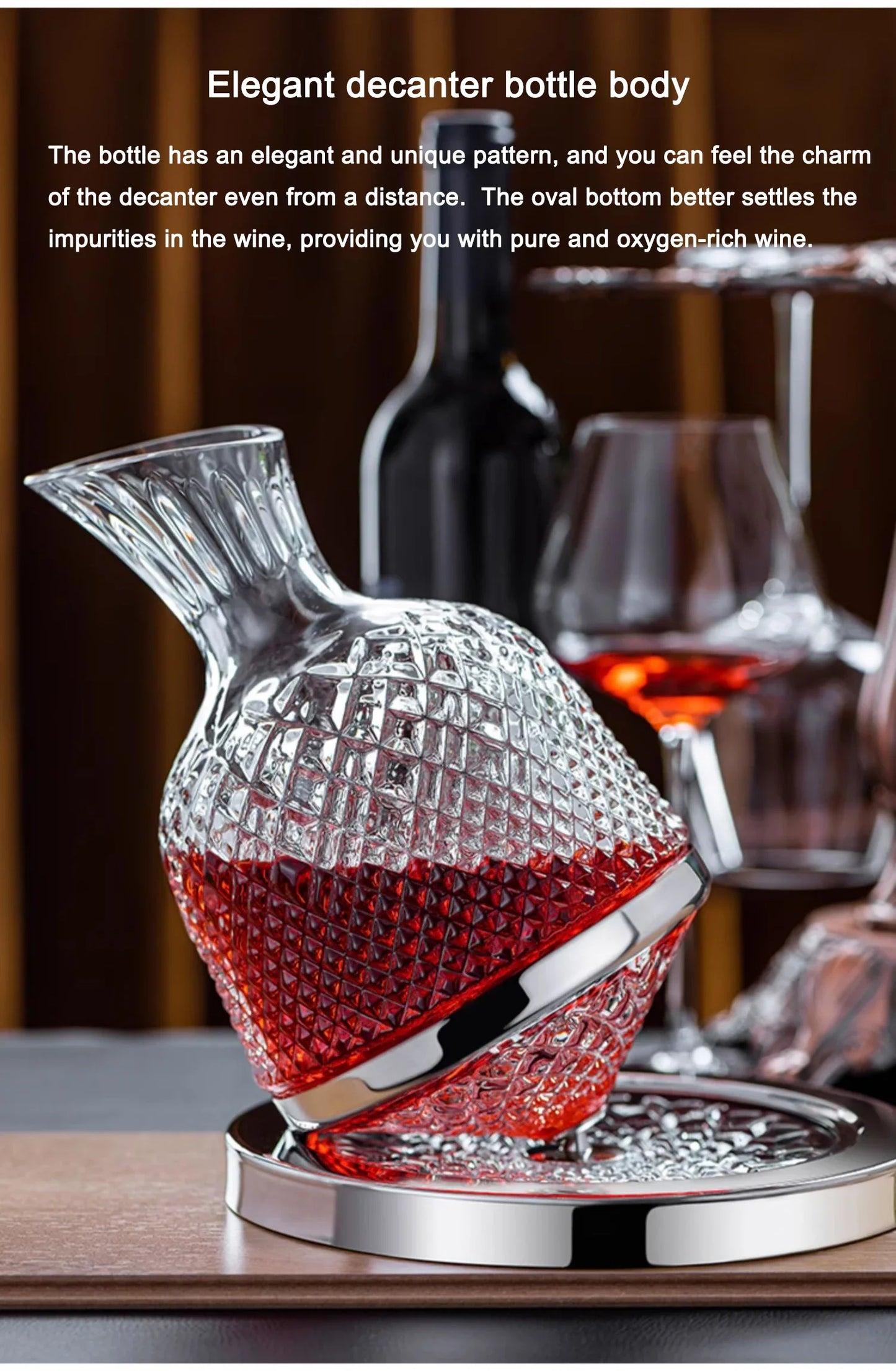Spinning Crystal Red Wine Decanter, 360 ° Rotating Decanters, Lead-free Glass, Wine Accessories, 1500ml