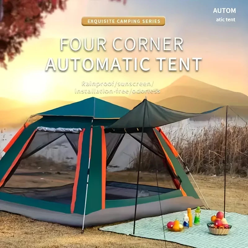 Automatic Open Camping Tent Waterproof Sun-Protection Beach Camping Tent Foldable Anti-UV Shade 3-6 People Outdoor Family Tents