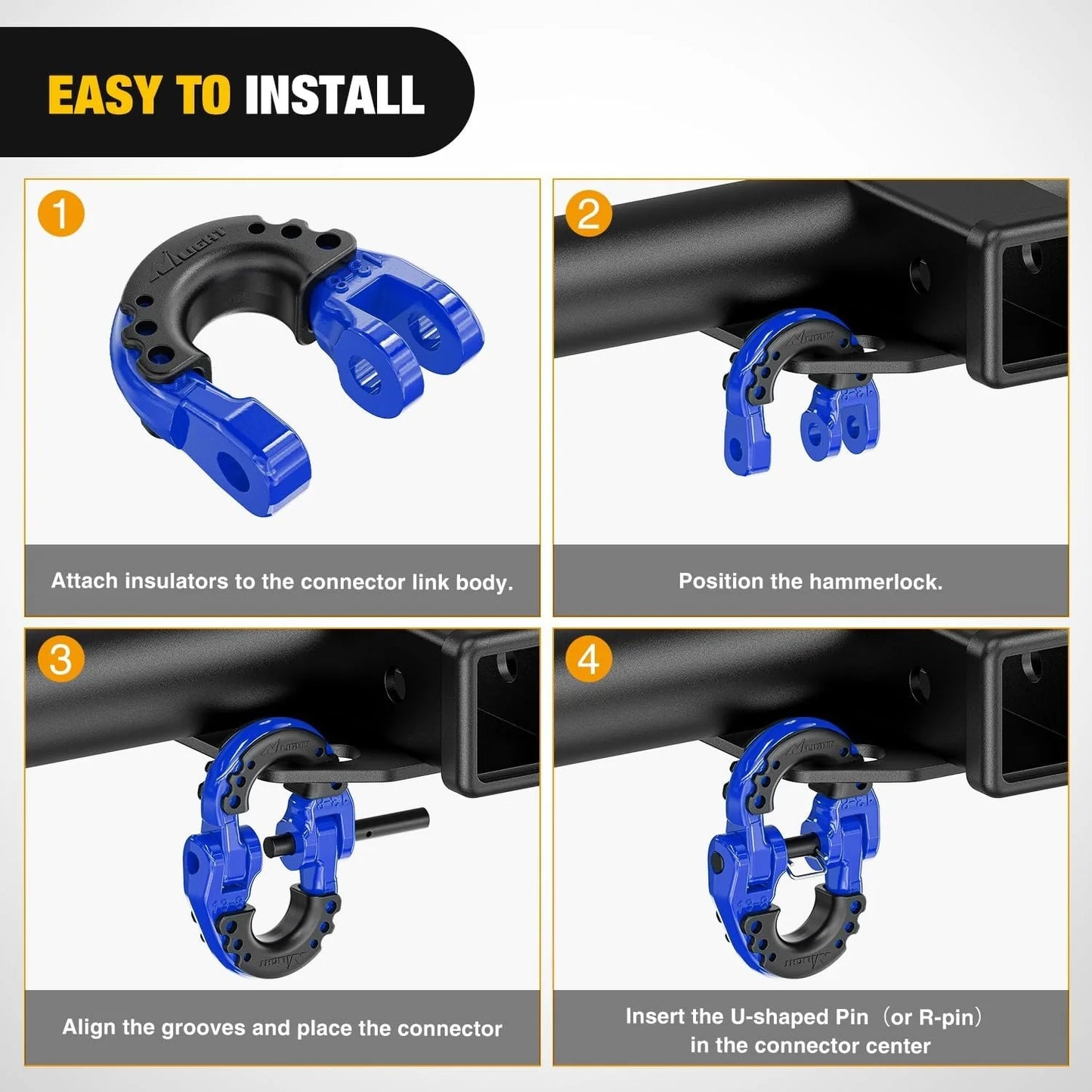 Nilight Safety Chain Connector Link 1/2" Tow Hitch Hammerlock Coupling 2 Pack Forged Steel 12000 lbs Recovery Rope Shackle Red