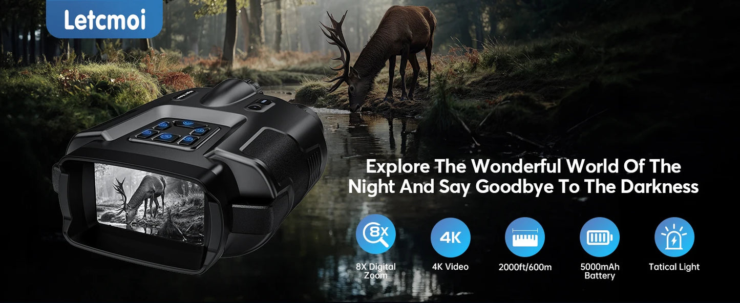 USB Rechargeable 4K Night Vision Binoculars 600m HD 8X Digital Zoom 5000mAh 3inch Screen Infrared VisionNight Goggle