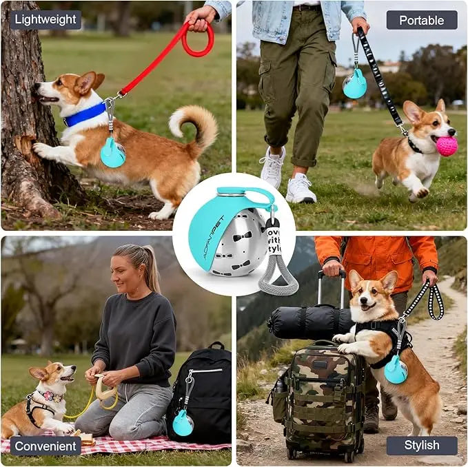 Portable Dog Water Bottle Stainless Steel Travel Cat Water Dispenser with Bowl No-Spill Puppy Water Bottle for Walking Hiking