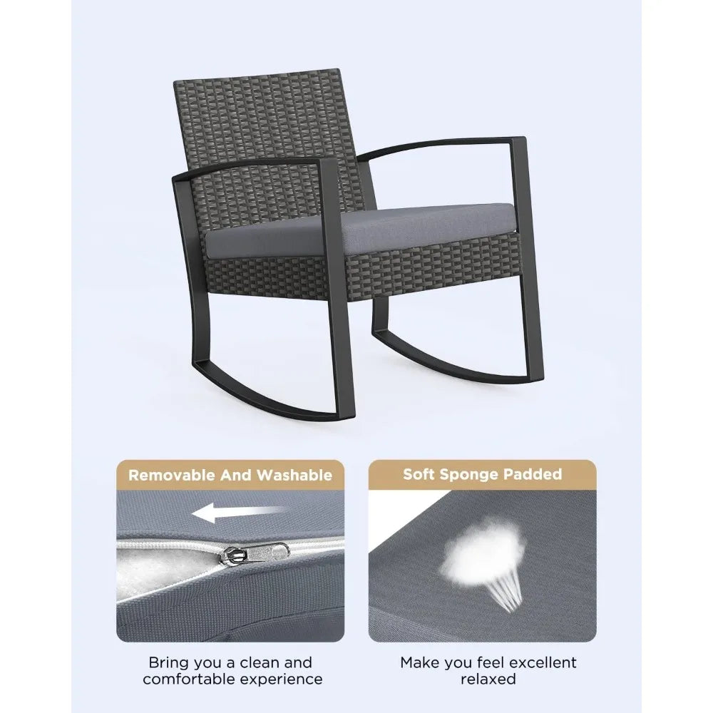 3 Pieces Patio Furniture Set Rocking Bistro Set Outdoor Rattan Conversation with Coffee Table for Garden Balcony Backyard Poolsi