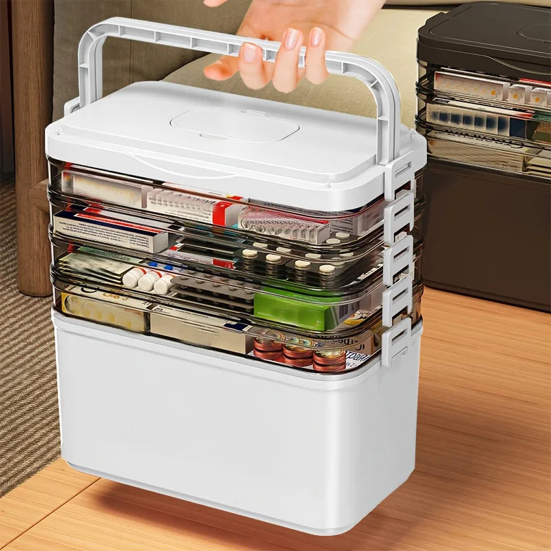 Large Capacity Multi-Layer Medicine Organizer and Usage Guide - Durable Waterproof Pill Box with Pill Storage Compartment, Suitable for Home and Travel Storage, Can Be Placed under the Bed, Easy to Carry, Ideal for Outdoor Tr