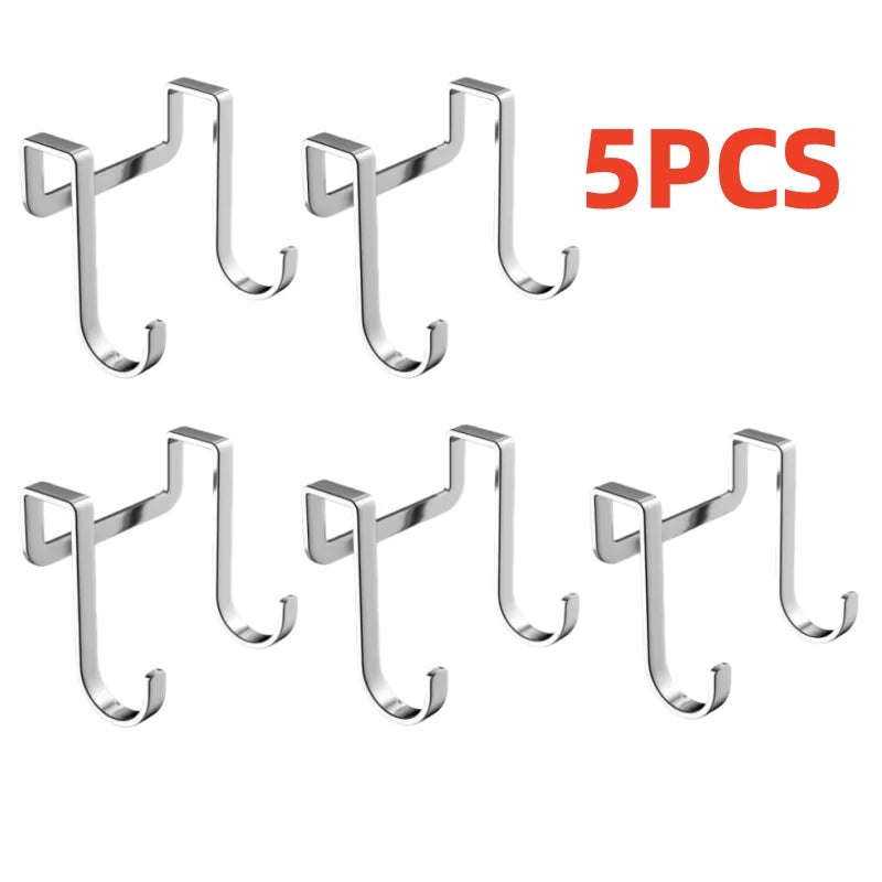 304 Stainless Steel Hook Multi-Purpose Hook Free Punching Double S-Shape Hook Kitchen Bathroom Door Back Coat Towel Storage Rack