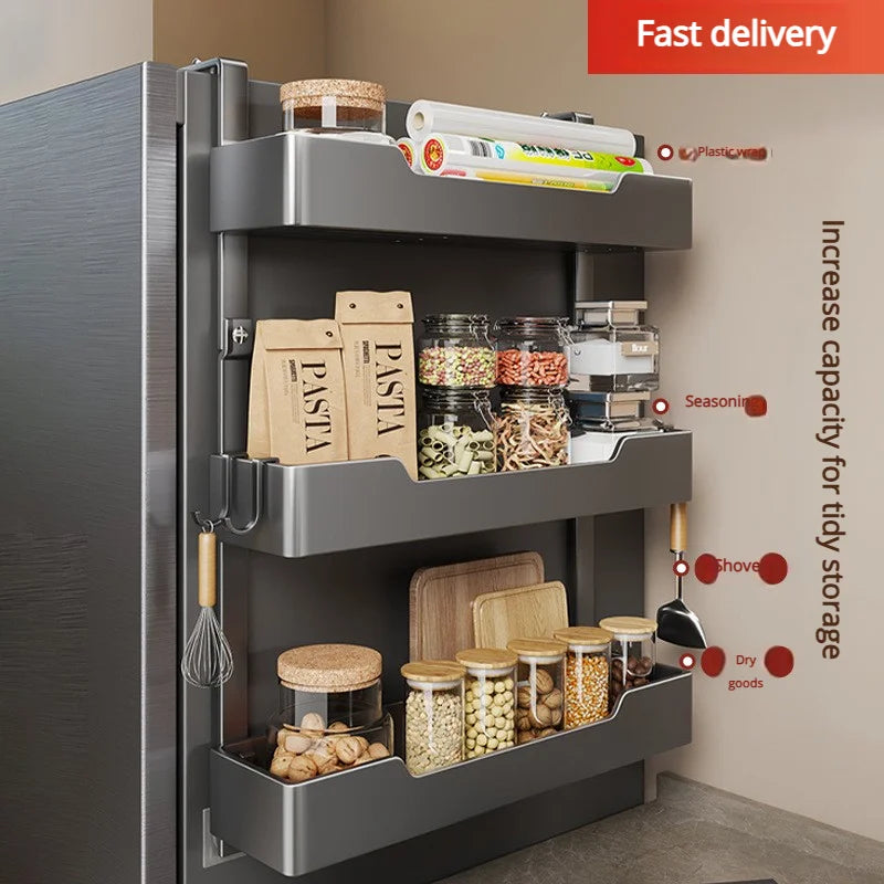Refrigerator Side Storage Rack Kitchen Multi-function Storage Artifact Wall-mounted Multi-layer Seasoning Film Storage Rack