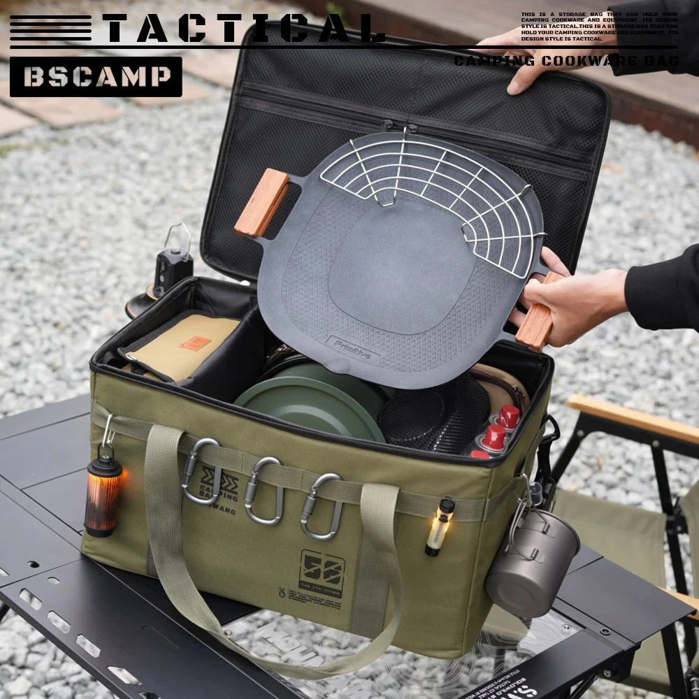 30L/42L/56L Insulated Waterproof Tactical Camping Bag Foldable Outdoor Picnic Tableware Storage Box Large Capacity Field Cookwar