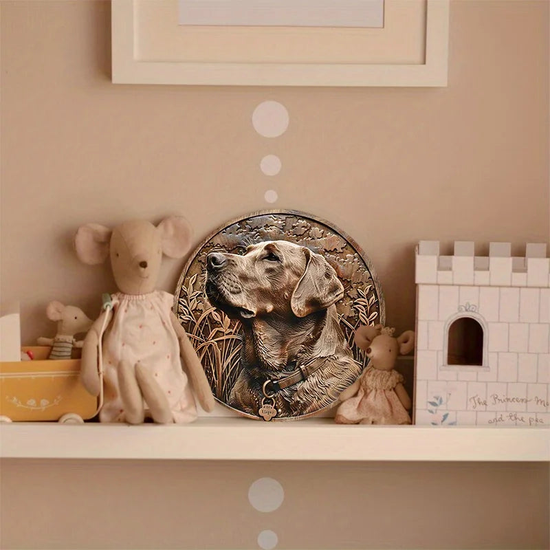 Aluminum Circular Metal Sign Plaque, Engraved Wooden Labrador Retriever Dog Plaque, Wall Art, Home Decor, 8x8Inch, 1Pc