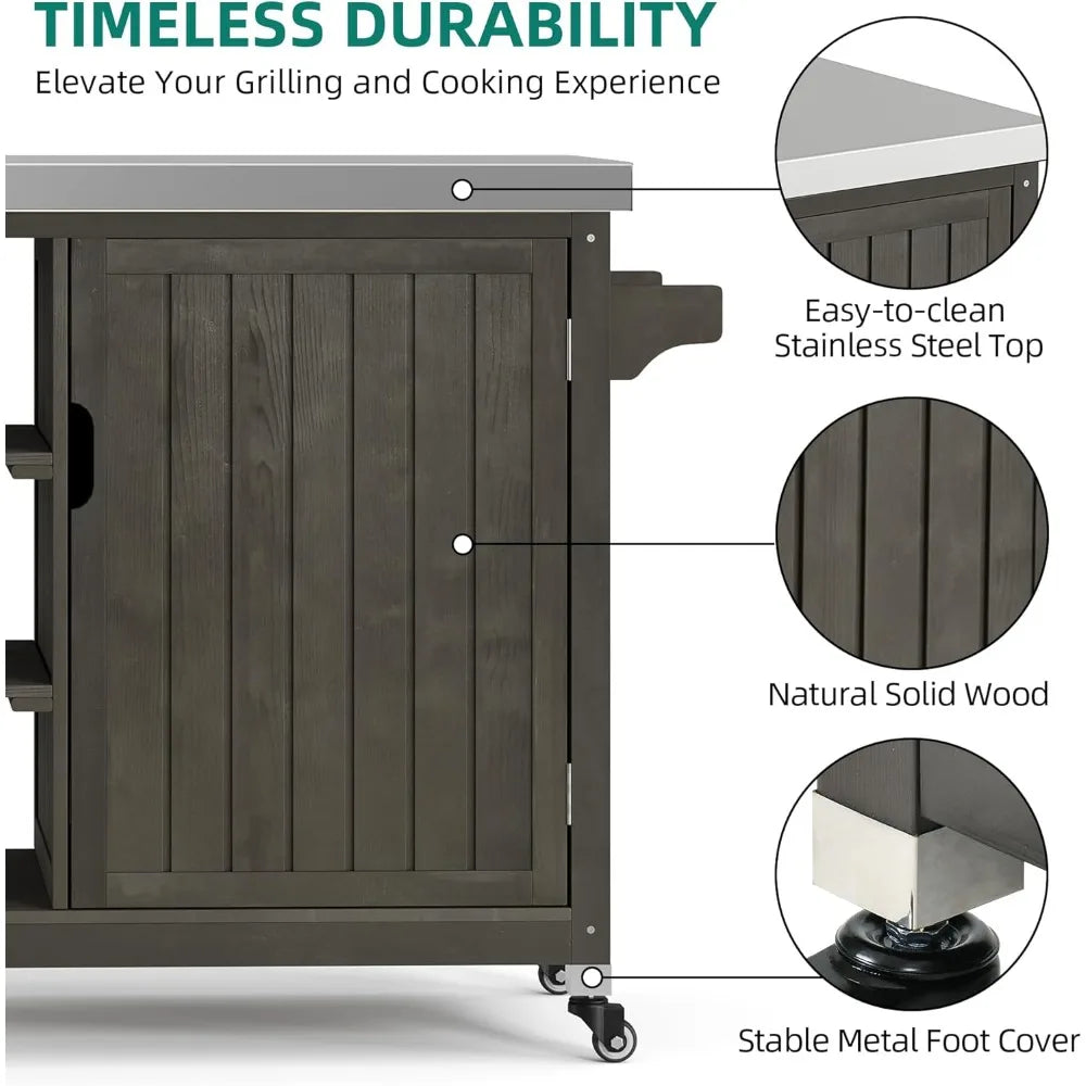 Solid Wood Outdoor Grill Cart With Stainless Table
