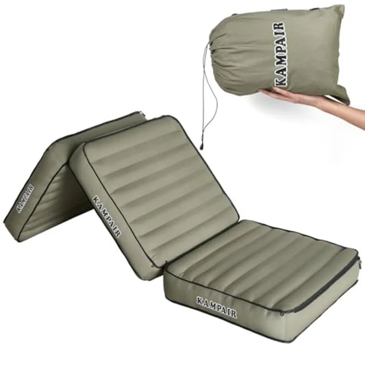 Detachable Tri Folding Sleeping Pad for Camping Ultra-Thick 5.5 Inch Air Mattress Quick Inflate Zipper Design for Detachment Ma