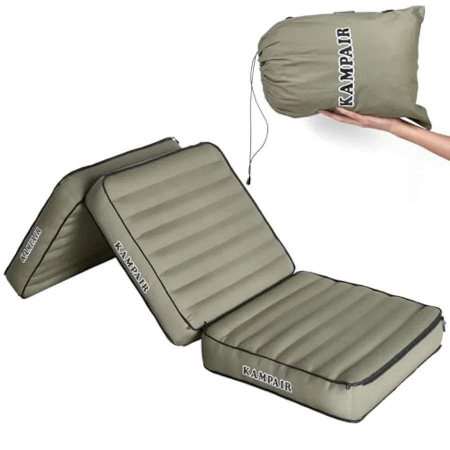 Detachable Tri Folding Sleeping Pad for Camping Ultra-Thick 5.5 Inch Air Mattress Quick Inflate Zipper Design for Detachment Ma
