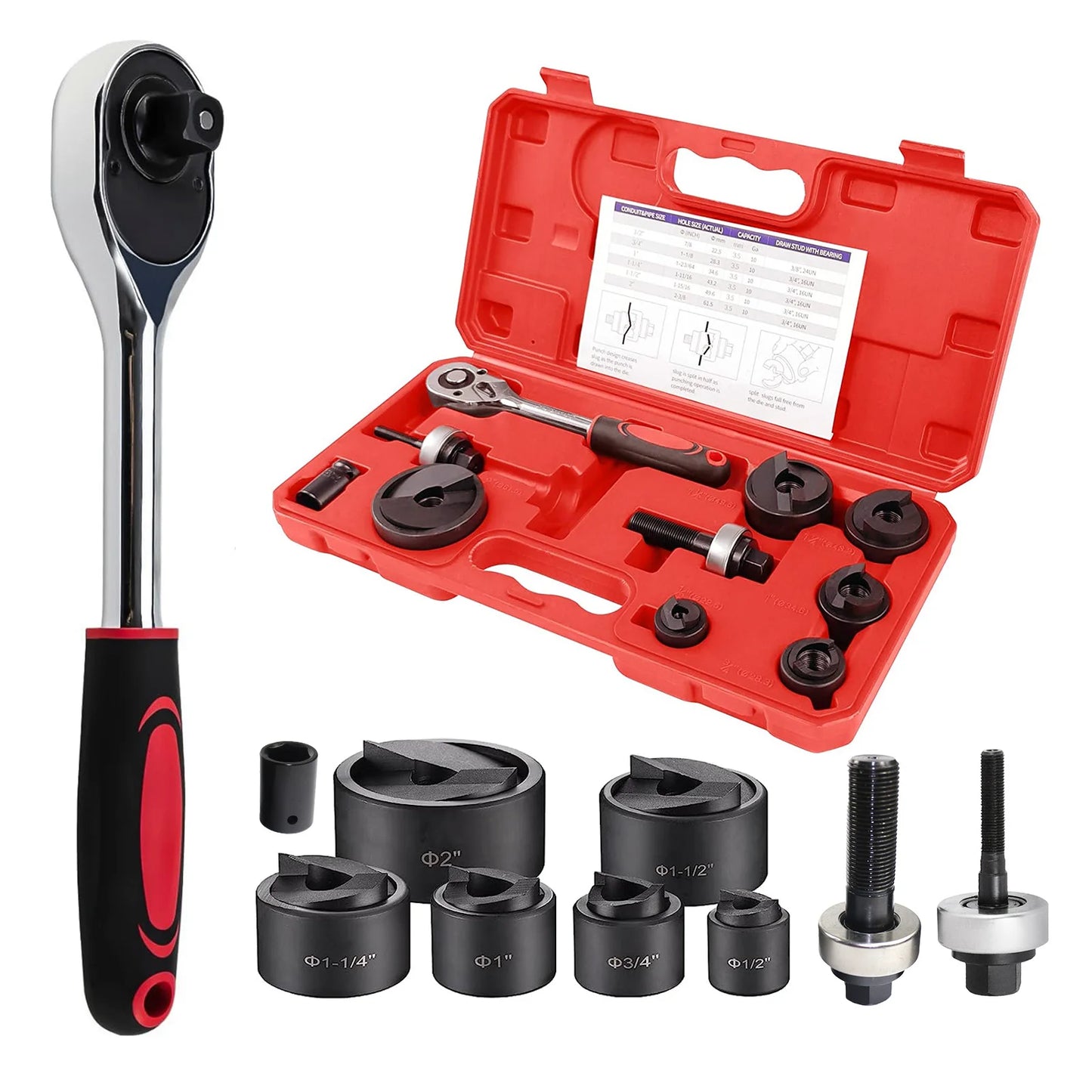 iGeelee Manual Knockout Punch Kit Portable Hole Making Tool MK-60 range from 1/2" to 2" (22.5 to 61.5mm) Ratchet Hole Puncher
